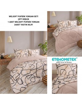 ETE HOMETEX ÇİFT KİŞİLİK LÜX WELSOFT YORGAN SETİ 195X215CM EFEKT BEJ 8696474231962